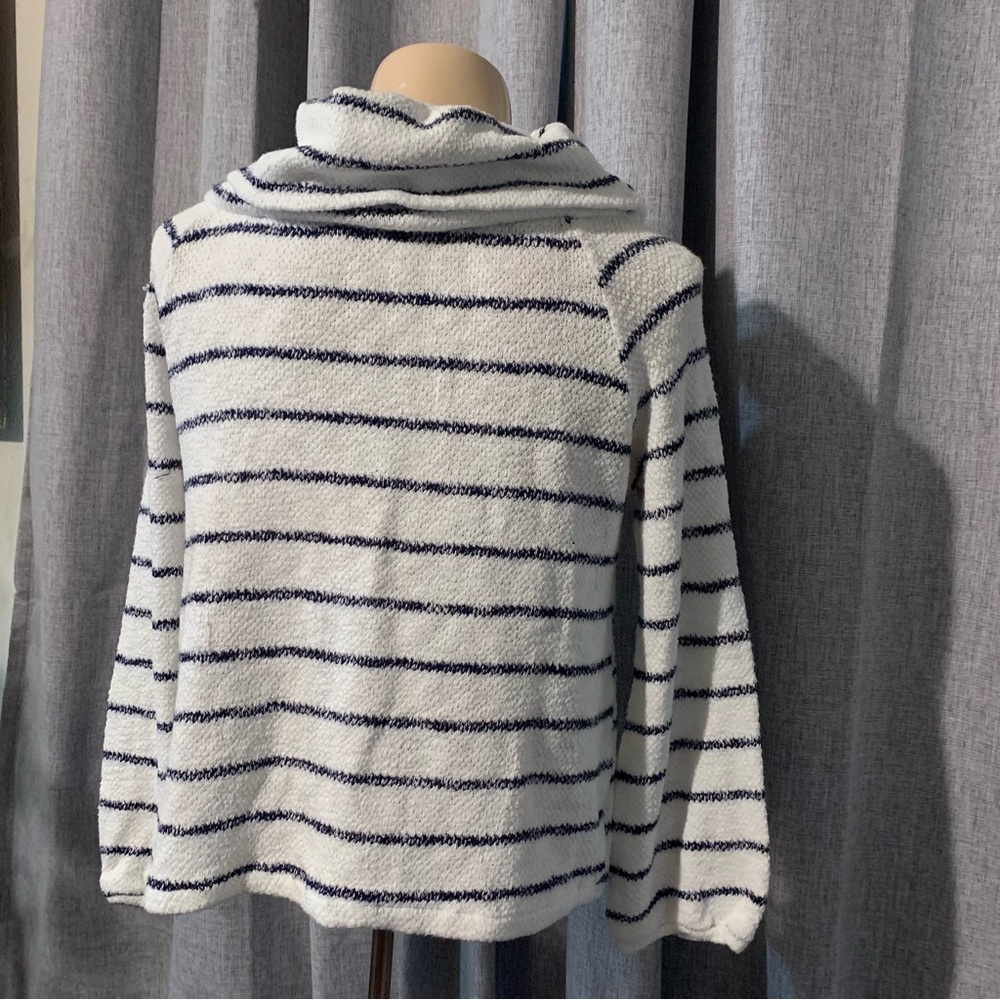 Caslon Womens M  Black White Striped long, ￼Sleeve Pullover Cowl Neck Sweater - Picture 8 of 9
